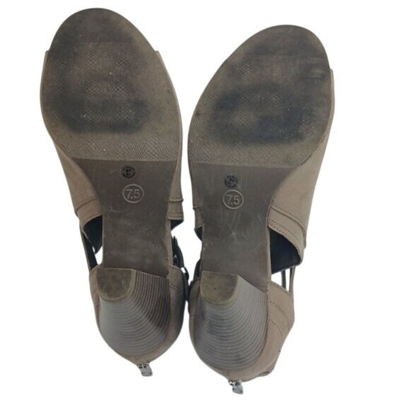 Liz Claiborne Heels Womens Size 7.5 Tan Open Toe Faux Leather Western Flair - Picture 8 of 8